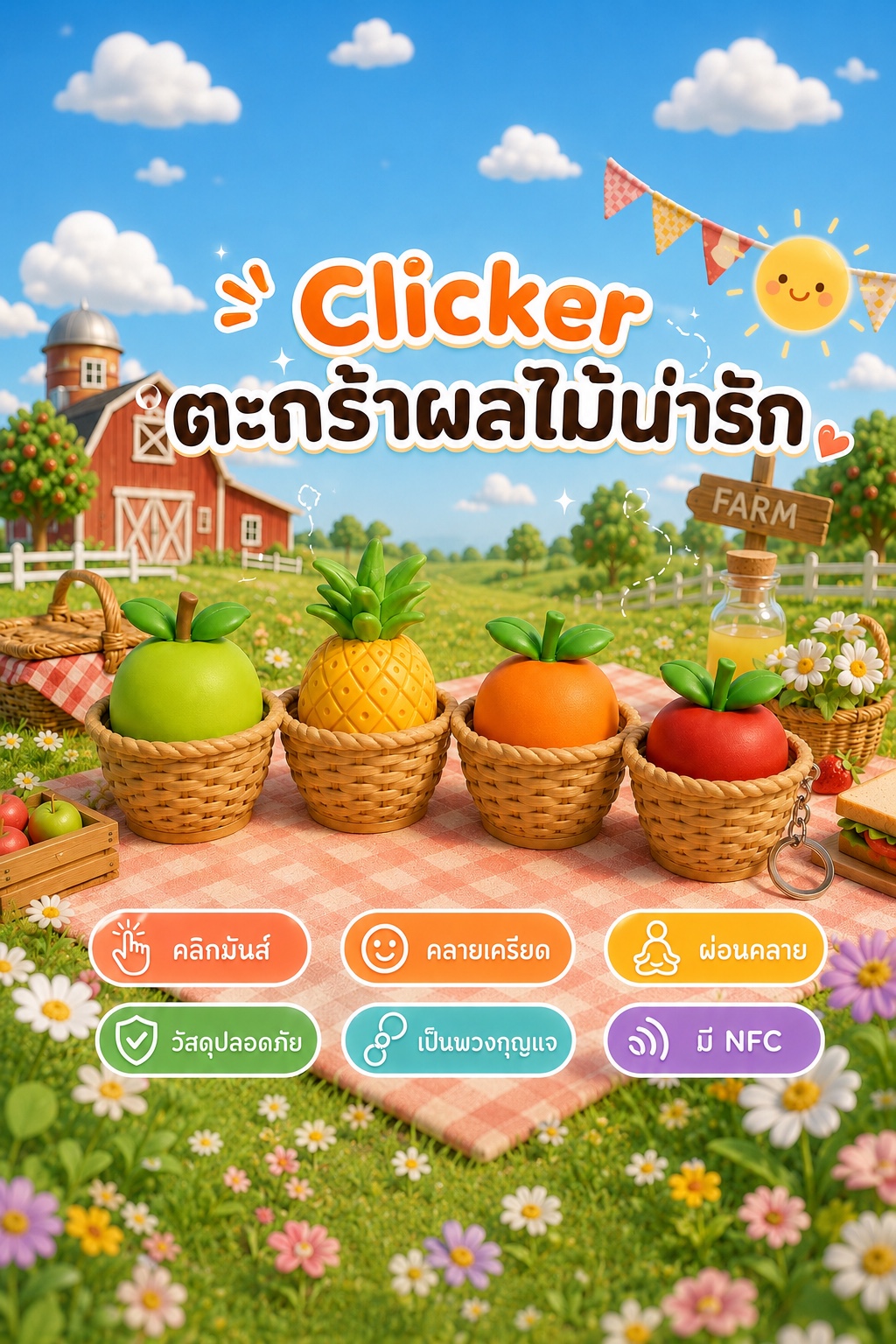 Clicker ตะกร้าผลไม้น่ารักครบ 4 แบบ